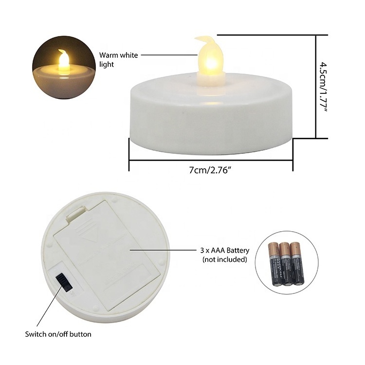 Wedding Supply Large Plastic Flameless Tealight Candles 3 Way Switch Battery Operated LED Tea Light Candles