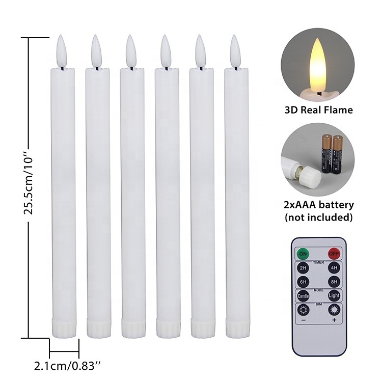 Wedding decor 3D real flame taper flickering battery operated dinner electric led flameless candles with remote control 10-key