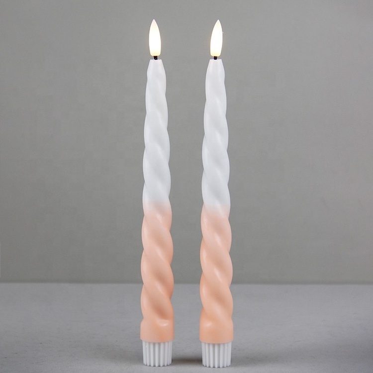 Battery Operated Spiral Two Color Warm White Light Candlesticks White Pink Flameless Twisted Taper Candles with Timer