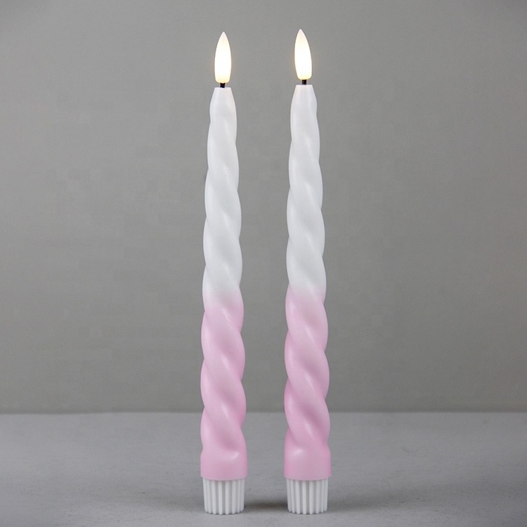 Battery Operated Spiral Two Color Warm White Light Candlesticks White Pink Flameless Twisted Taper Candles with Timer