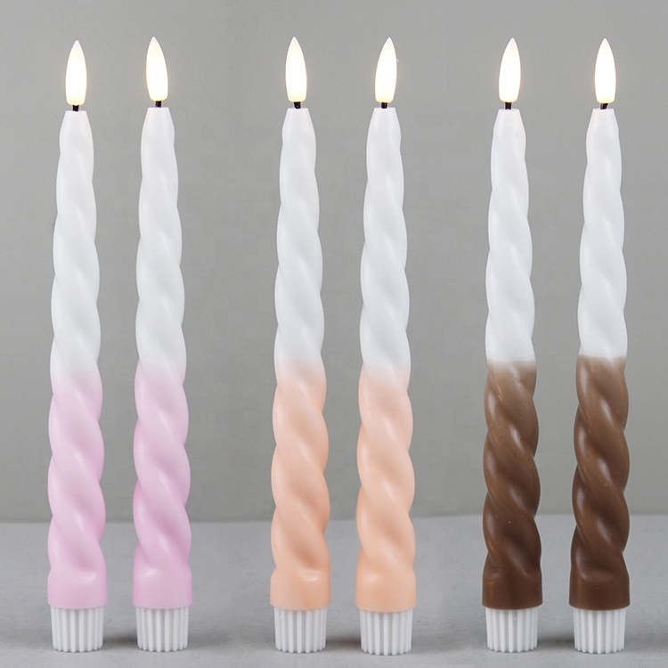 Battery Operated Spiral Two Color Warm White Light Candlesticks White Pink Flameless Twisted Taper Candles with Timer