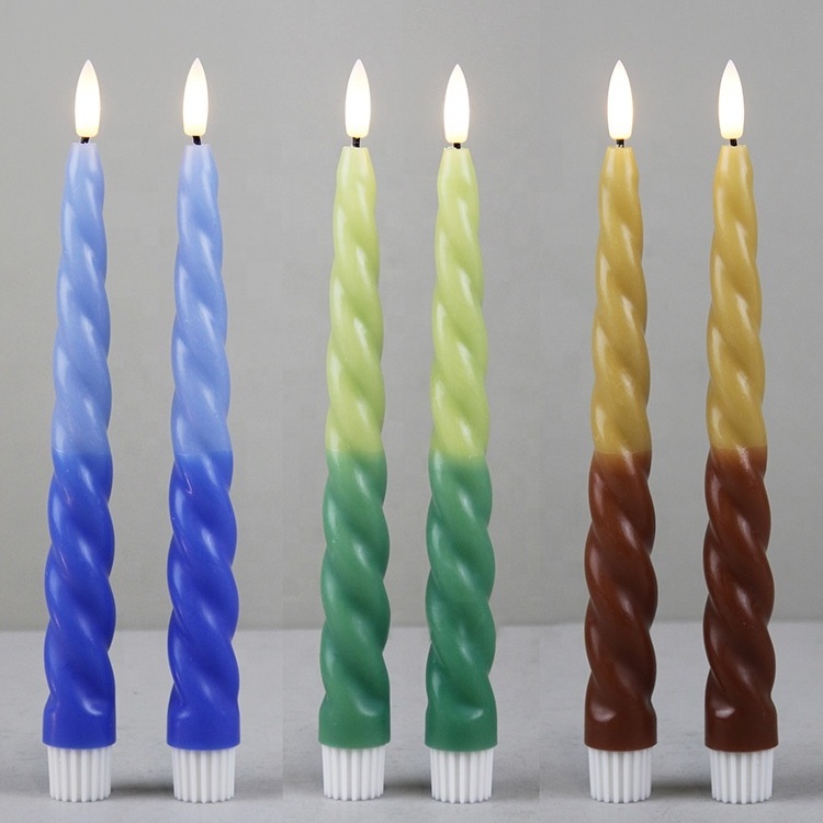 Battery Operated Spiral Two Color Warm White Light Candlesticks White Pink Flameless Twisted Taper Candles with Timer