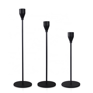 Wedding Decorative Matte Set Of 3 Tall Candlesticks Holder Luxury Black Metal Taper Candle Holder For Indoor Outdoor