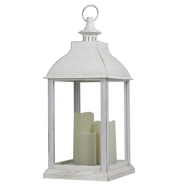 Outdoor vintage white plastic other large lantern candle holder with candles