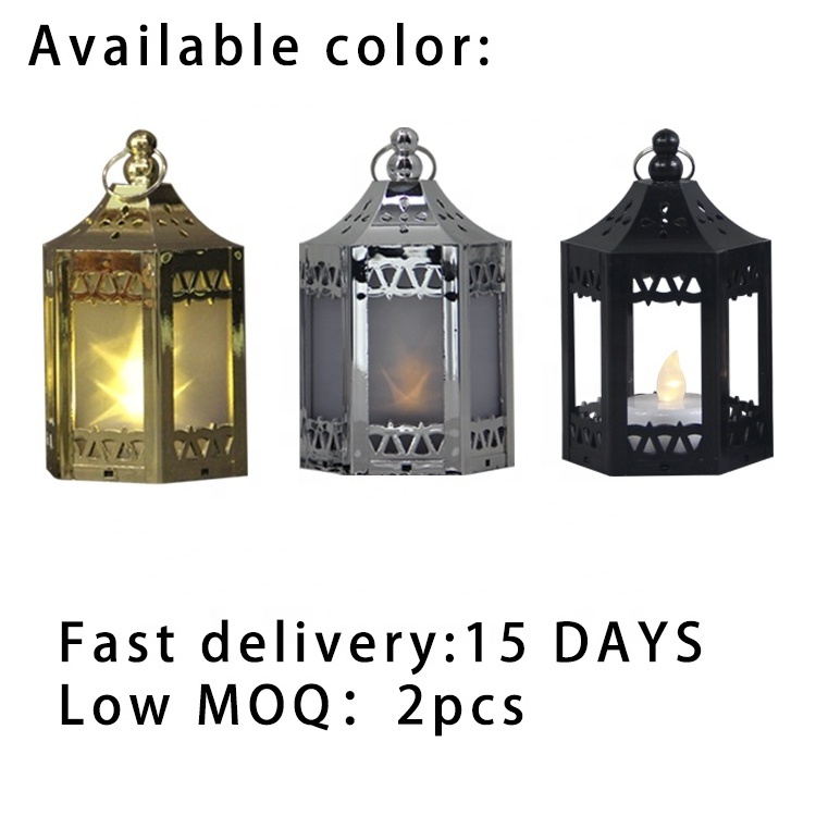 Home decor metallic moroccan plastic mini tea light new decorative flameless candle holder lanterns for wedding