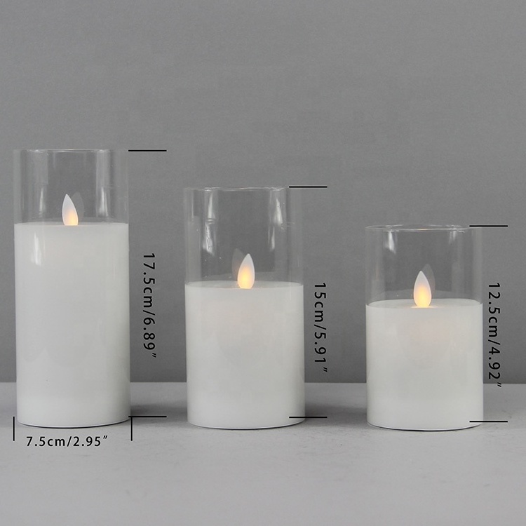 Home decor white wax votive glass flameless candle unscented luxury moving flame light LED candle with remote control