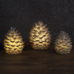 Set of 3 Metallic Sliver Unscented Wax Battery Operated LED Pinecone Flameless Candles with Timer