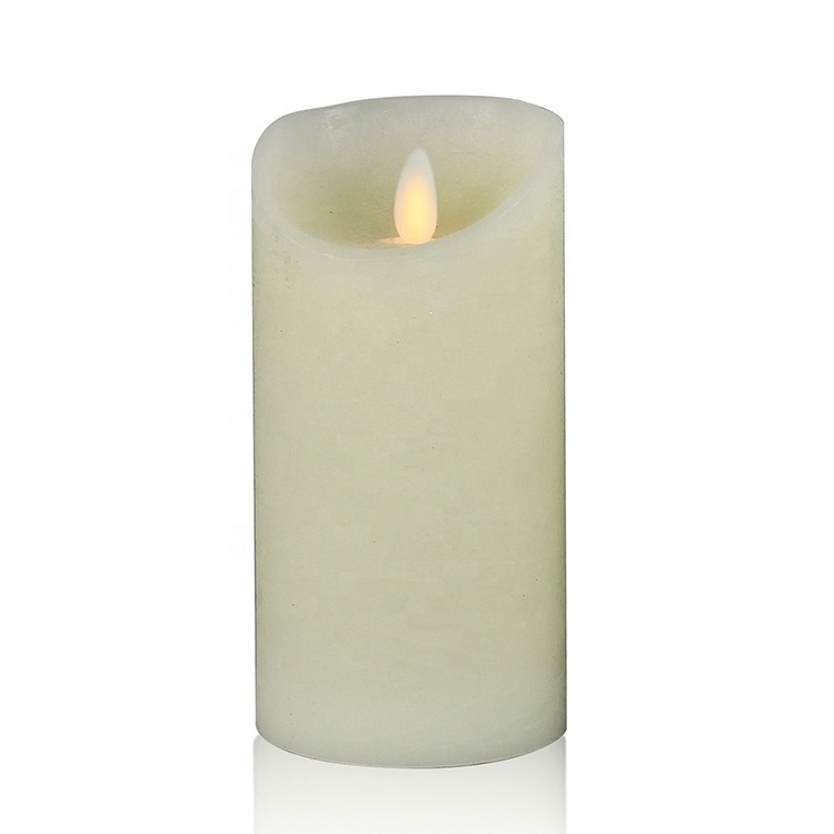 Home decoration realistic moving wick flickering led wax candle with timer