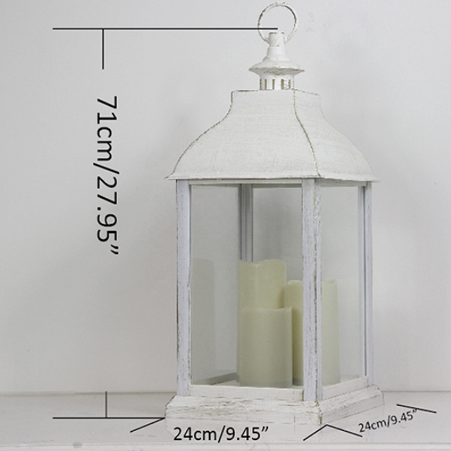 Outdoor vintage white plastic other large lantern candle holder with candles