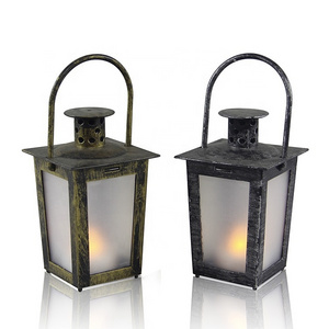 Wedding Decoration Battery Powered Fire Flame Effect Hanging LED Plastic Mini Lantern With Flameless Tealight Candle