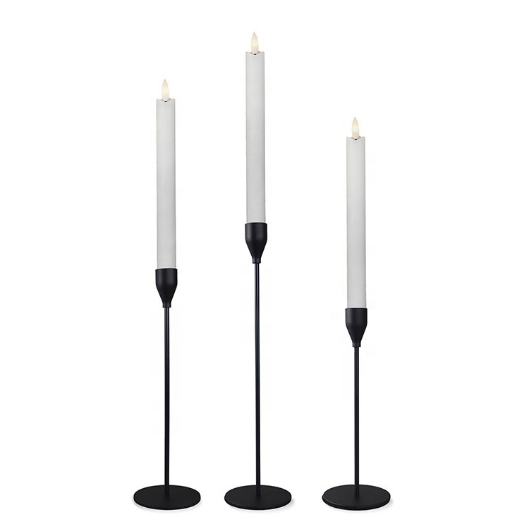 Wedding Decorative Matte Set Of 3 Tall Candlesticks Holder Luxury Black Metal Taper Candle Holder For Indoor Outdoor