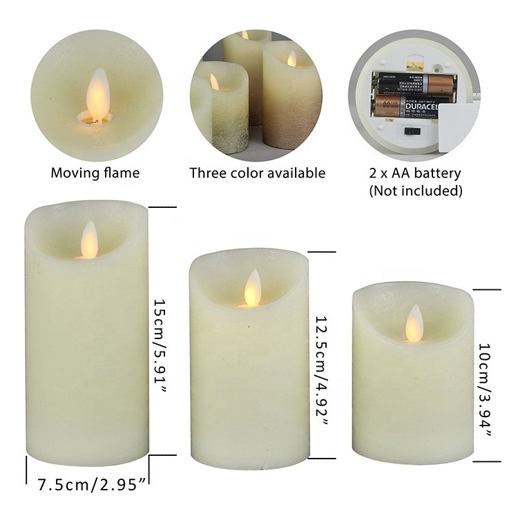 Home decoration realistic moving wick flickering led wax candle with timer