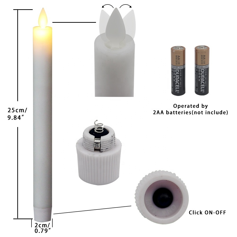 Home Decoration Electric White Wax Led Taper Religious Flameless Flickering Candle Pillar Gift Set with Moving Flame