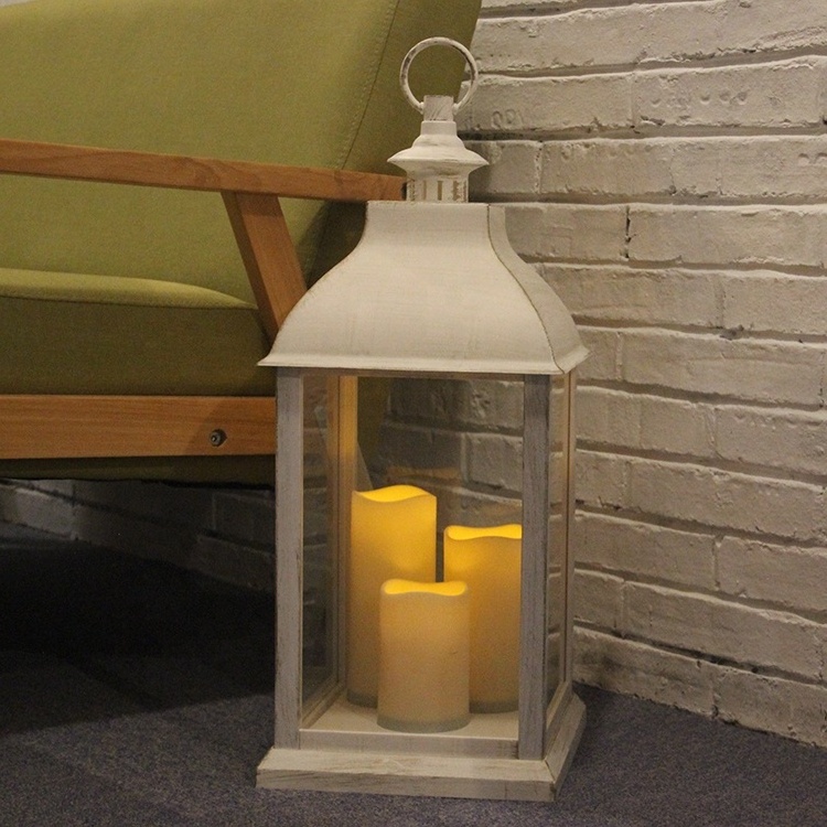 Outdoor vintage white plastic other large lantern candle holder with candles