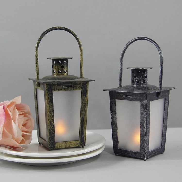 Wedding Decoration Battery Powered Fire Flame Effect Hanging LED Plastic Mini Lantern With Flameless Tealight Candle