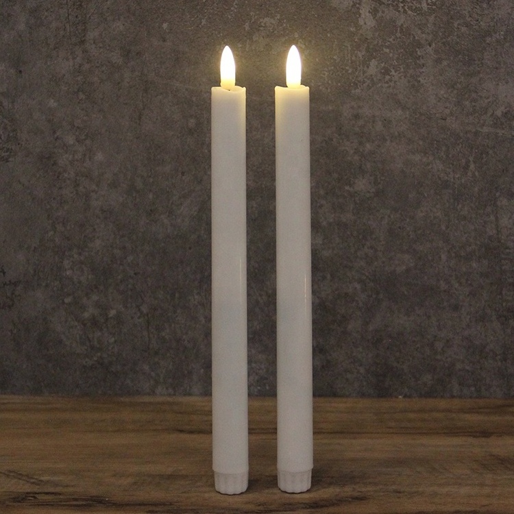 Wholesale set of 2 battery operated white flickering electric long plastic led taper flameless candle