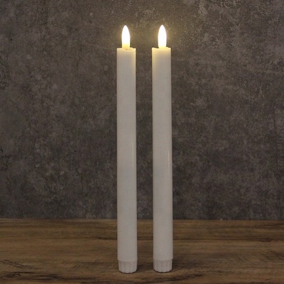 Wholesale set of 2 battery operated white flickering electric long plastic led taper flameless candle