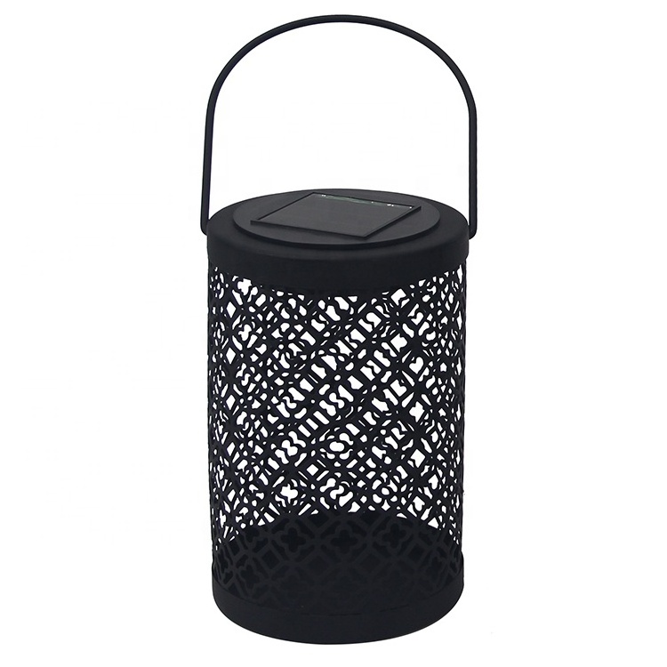 Outdoor Decor Metal Black High Quality Battery Powered Camping Light Rechargeable Led Solar Candle Lantern Home Decoration