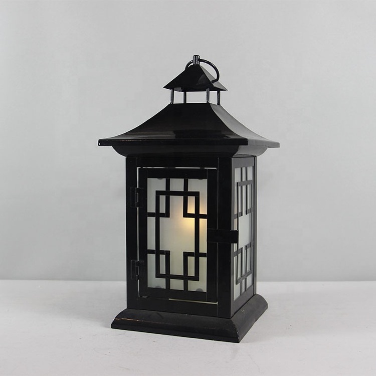 CANDLE LANTERN WITH GROUND GLASS, WITH ON/6H TIMER/OFF FUNCTION, BATTERY OPERATED, METAL