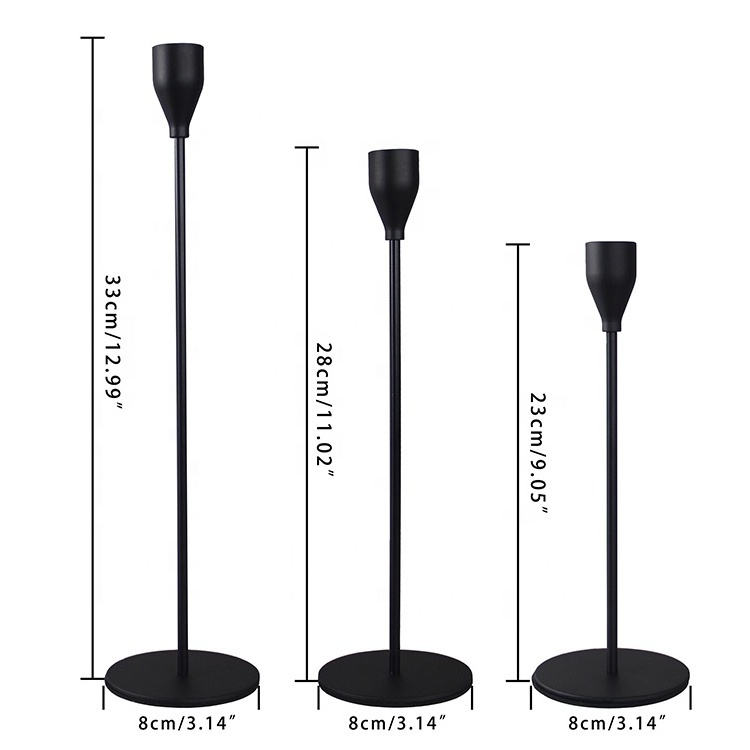 Wedding Decorative Matte Set Of 3 Tall Candlesticks Holder Luxury Black Metal Taper Candle Holder For Indoor Outdoor