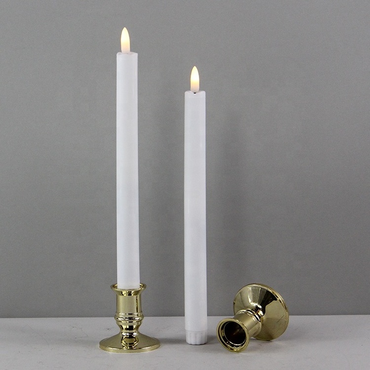 Wholesale set of 2 battery operated white flickering electric long plastic led taper flameless candle