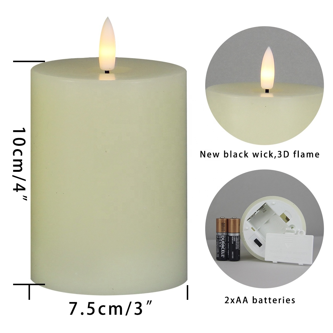 Wholesale ivory real wax battery flameless light new led candle magic decorative pillar wedding electric led candle