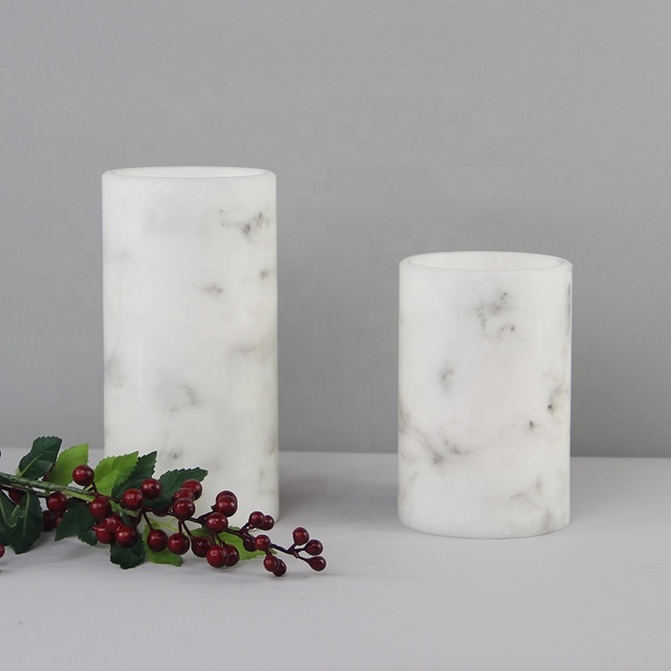 Paraffin Wax Realistic Flame Large Artificial LED Marble Battery Candles for Christmas Wedding Party Garden Decor