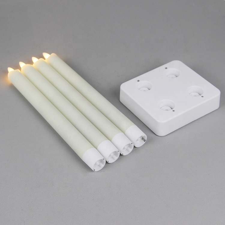 Home decor wax rechargeable USB flickering taper candles led with remote control