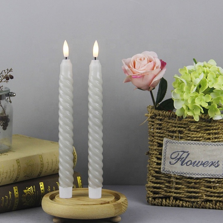 Real Wax Twisted Flickering Window Battery Operated Candlesticks Spiral Taper LED Flameless Candles for Wedding Party