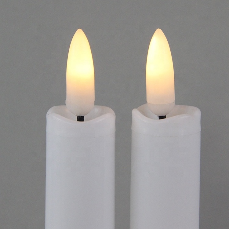 Wholesale set of 2 battery operated white flickering electric long plastic led taper flameless candle