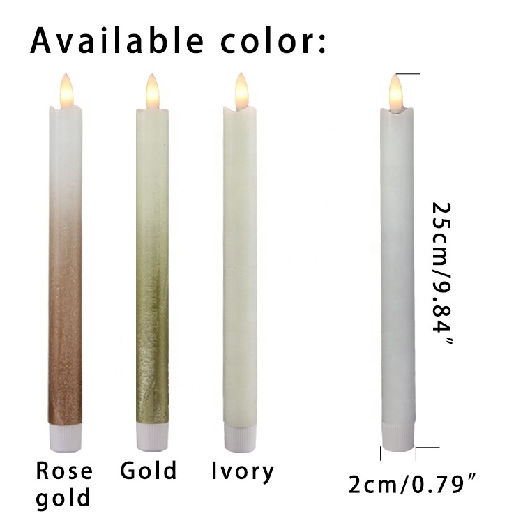 Set of 2 real  wax wedding electric flickering flameless battery operated decorative led taper candle with new flame