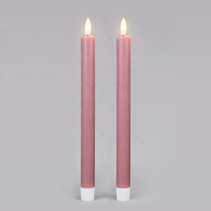 Set of 2 indoor plastic pink taper battery operated flameless led candles with remote control