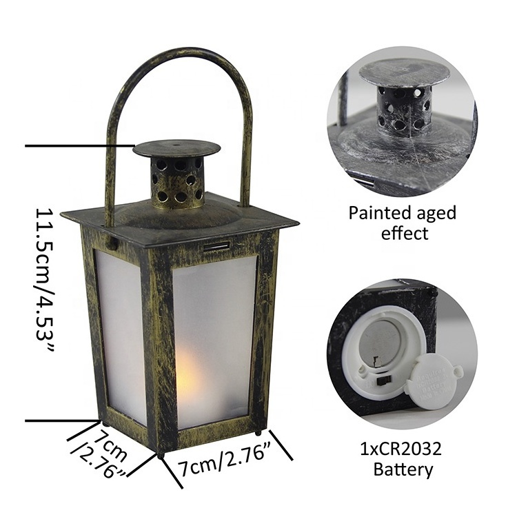 Wedding Decoration Battery Powered Fire Flame Effect Hanging LED Plastic Mini Lantern With Flameless Tealight Candle