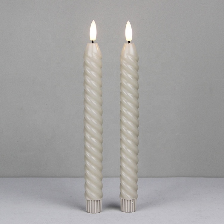 Real Wax Twisted Flickering Window Battery Operated Candlesticks Spiral Taper LED Flameless Candles for Wedding Party