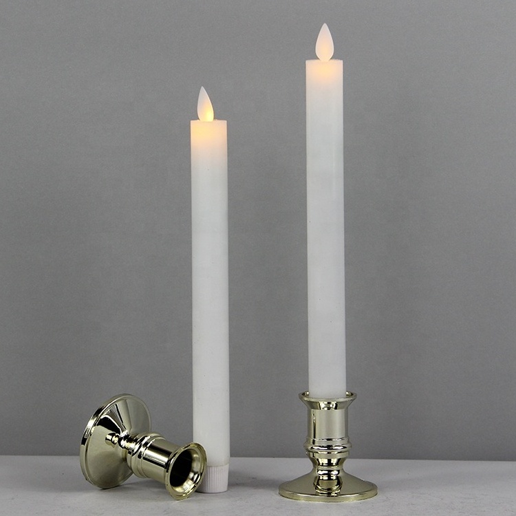 Home Decoration Electric White Wax Led Taper Religious Flameless Flickering Candle Pillar Gift Set with Moving Flame