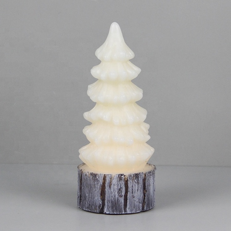 Christmas Gifts Real Wax LED Pine Tree Shape Battery Operated Warm Light Flickering Flameless Candles with Timer