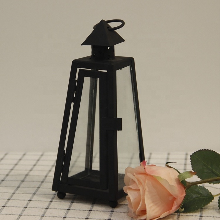 Wholesale Black Small  Iron Hanging Tea Lights Outdoor Stand Candle Lantern For Outdoor Decoration