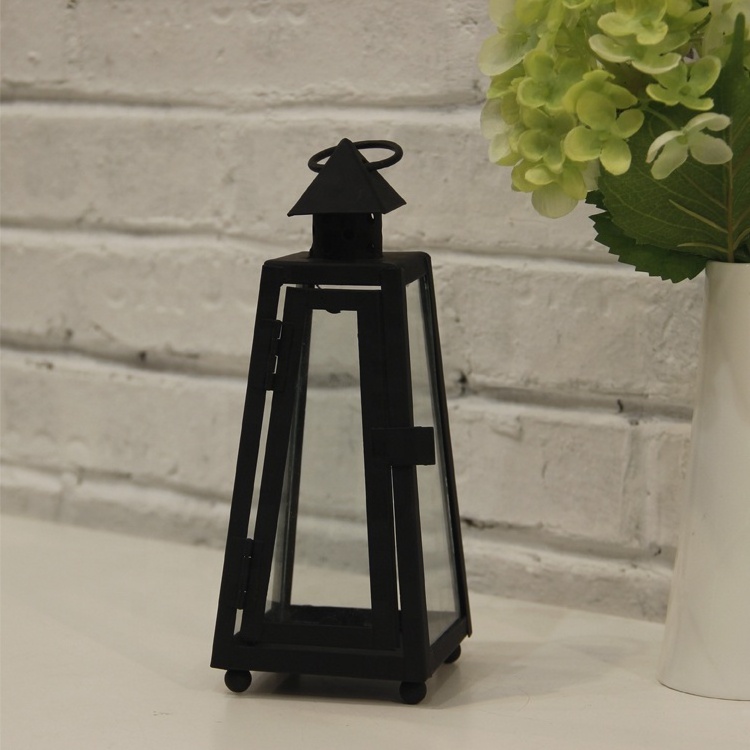 Wholesale Black Small  Iron Hanging Tea Lights Outdoor Stand Candle Lantern For Outdoor Decoration