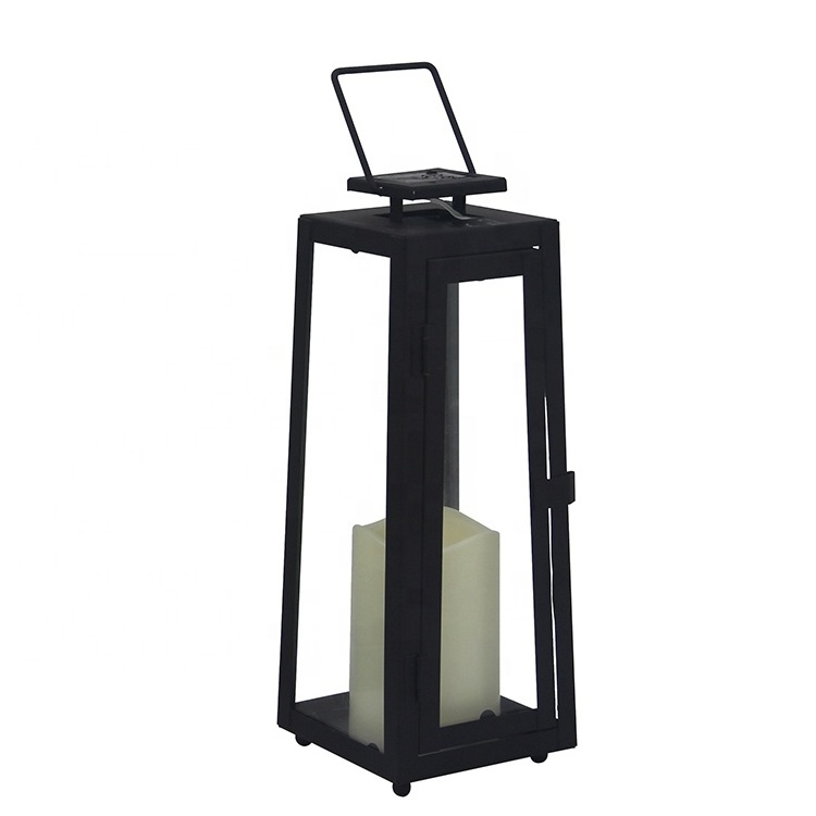 Black Metal Hanging Outdoor Waterproof Solar Powered Candle Lantern For Garden Decor