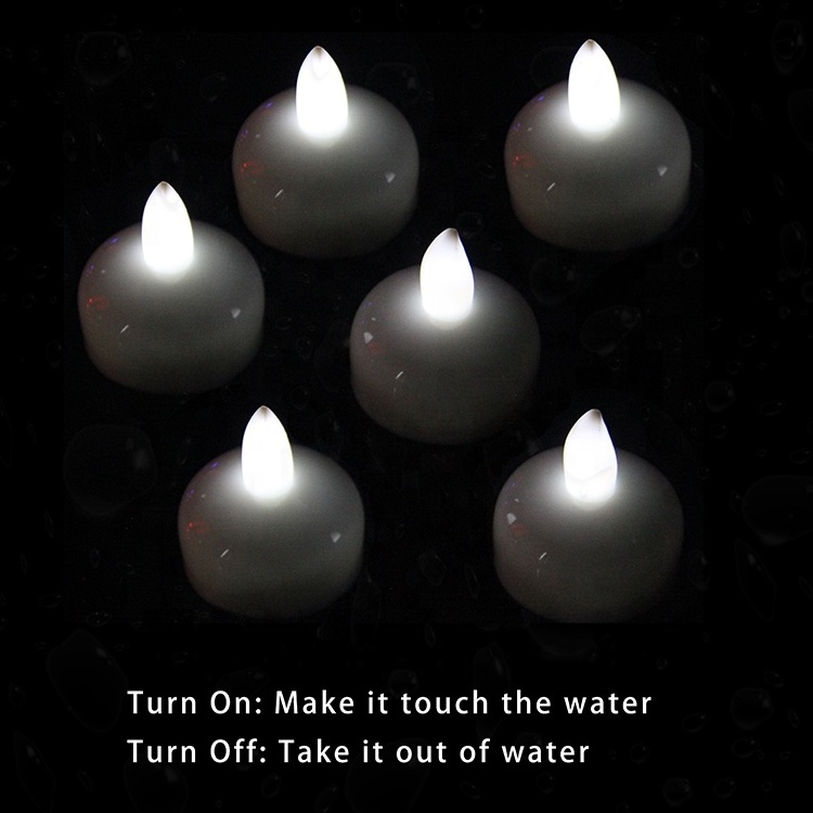 Set of 6 Waterproof White Light Battery Operated Flameless Floating LED Tea Light Candle With Water Sensor