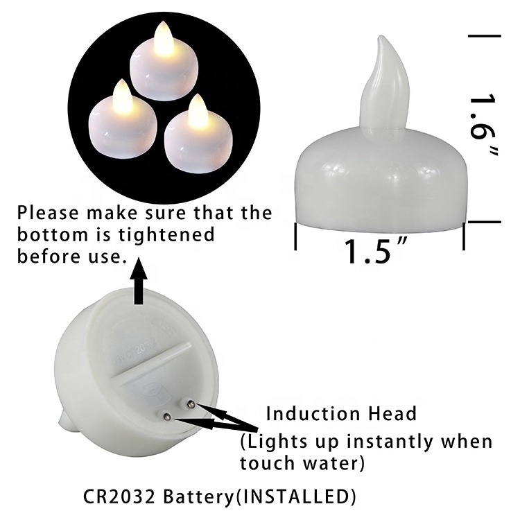 Set of 6 Waterproof White Light Battery Operated Flameless Floating LED Tea Light Candle With Water Sensor