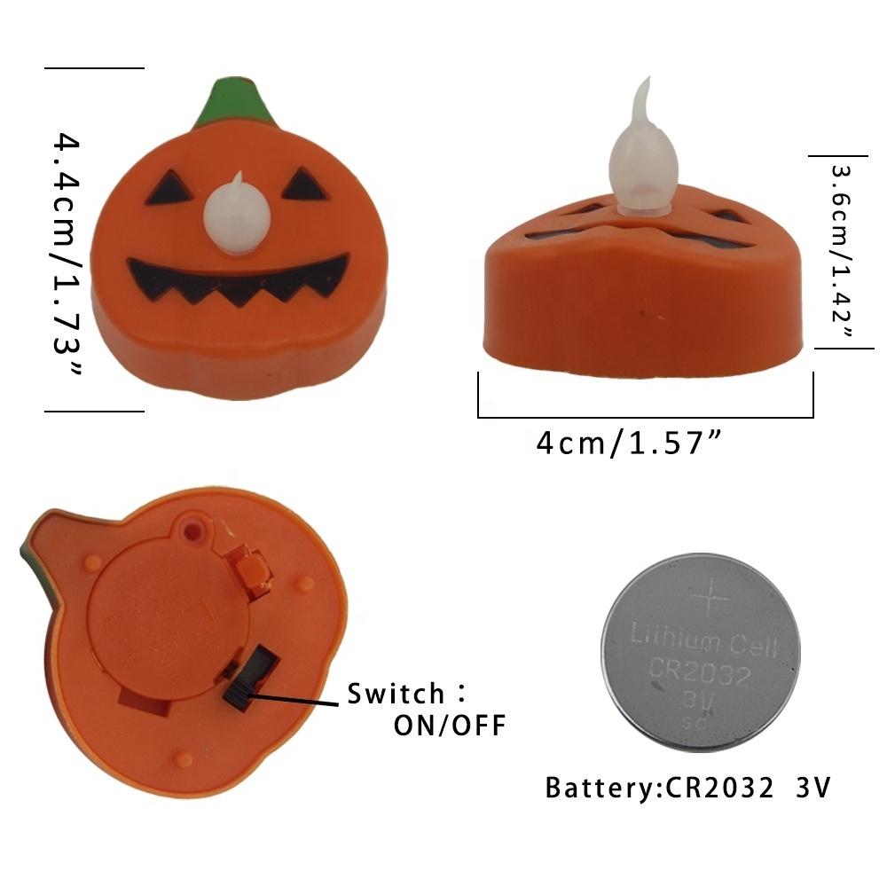 Set of 2 Orange Pumpkin For Halloween Festival Theme Party Decor Flameless Candle Light Battery Operated LED Tea Lights