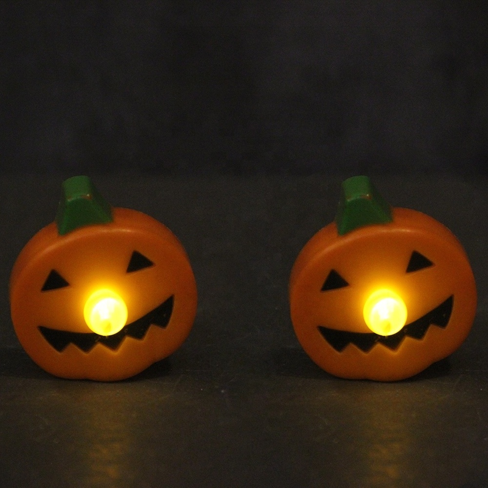 Set of 2 Orange Pumpkin For Halloween Festival Theme Party Decor Flameless Candle Light Battery Operated LED Tea Lights