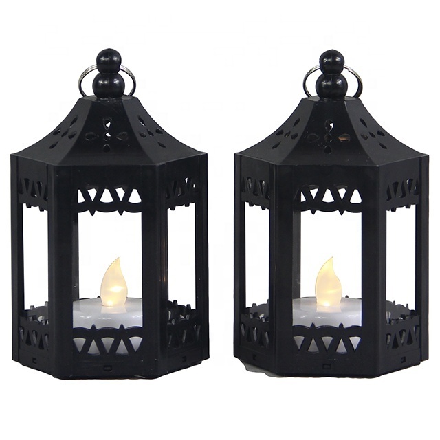 Wedding Home Decor Black Plastic Ramadan Moroccan Mini Votive LED Tea Light Mini Candle Lanterns Holder