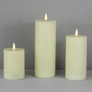 Home decor Set of 3 ivory New Design Flat Top Real Wax Electronic 3D Real Flame  Flickering Candle with Black Wick