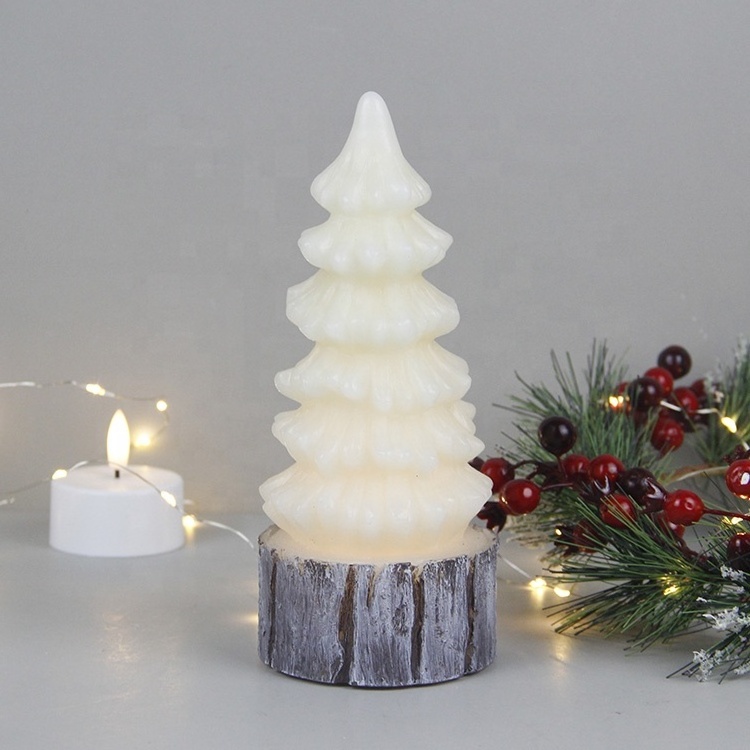 Christmas Gifts Real Wax LED Pine Tree Shape Battery Operated Warm Light Flickering Flameless Candles with Timer