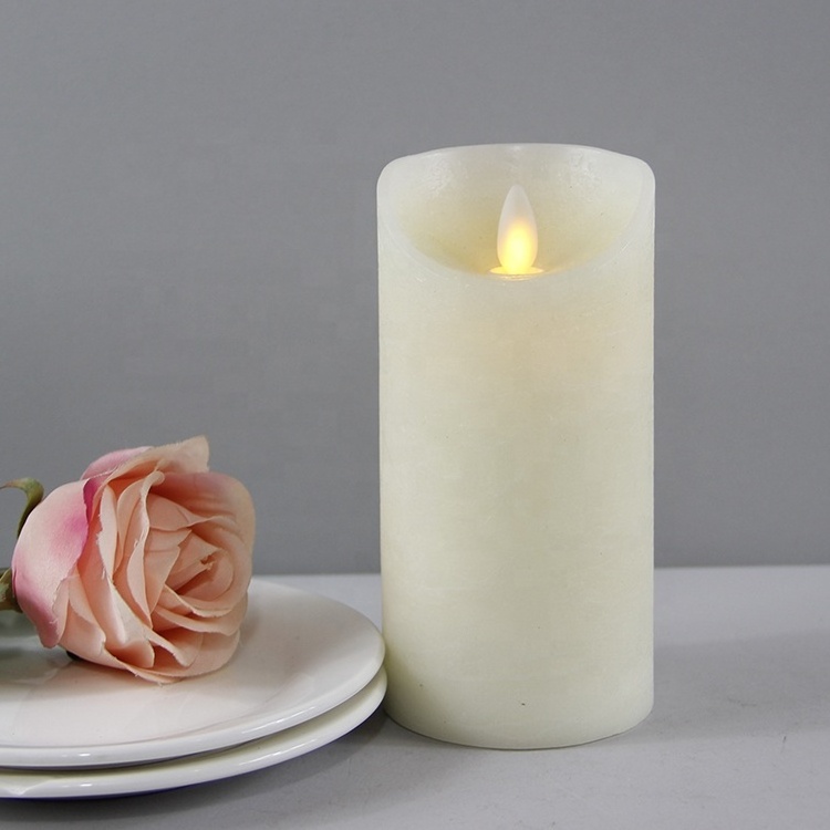 Home decoration realistic moving wick flickering led wax candle with timer