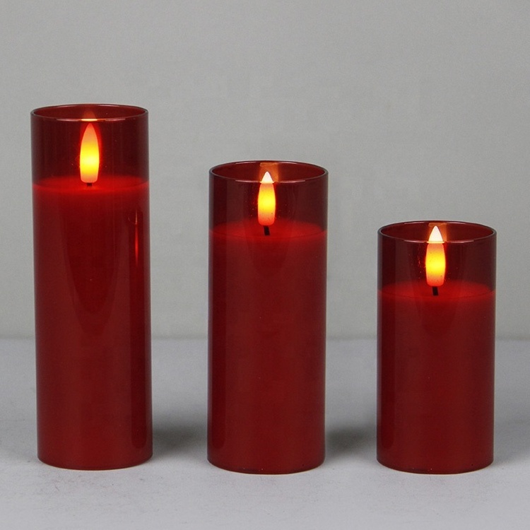 White Thin Pillar Bougie LED Vela Electric Flickering Flameless Glass Wax LED Candle For Wedding Home Decoration