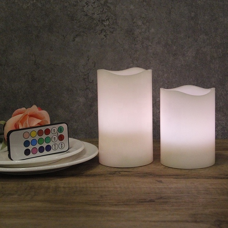 Flameless Lighting Products Battery Operated Flickering Flame Handmade Decorative Candles Distressed Ivory Wax Pillar Candle Set