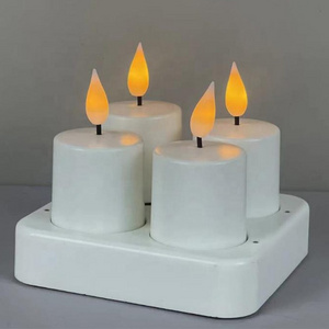 Decorative Pack of 4 Battery Votive Tealight Plastic LED Candles Rechargeable with Timer Function